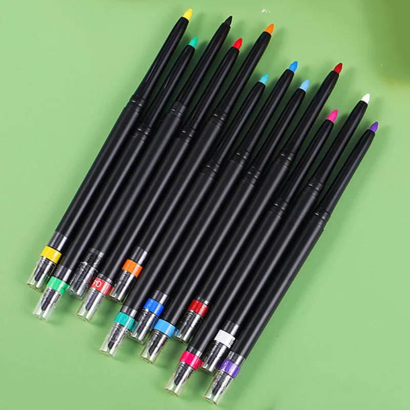 12 Color Waterproof Retractable Vegan Private Label Eyeliner Pencil 3 in 1 Neon Colors for Eye Makeup