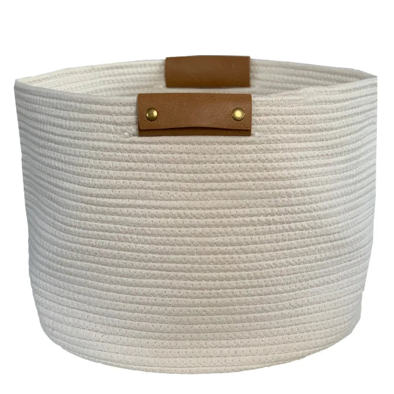 Custom Wholesales 2020 New Style Cotton Rope Woven Laundry Storage Basket Toys Towels Nursery Hamper Bin with Long Handles