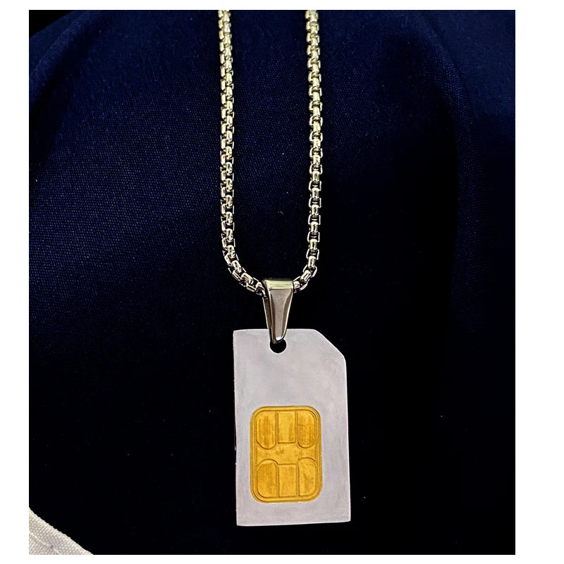 Dainty Engraving Memory Card Necklaces Stainless Steel Punk Silver Gold Fashion Rectangle Shaped Micro SD Card Necklace Jewelry