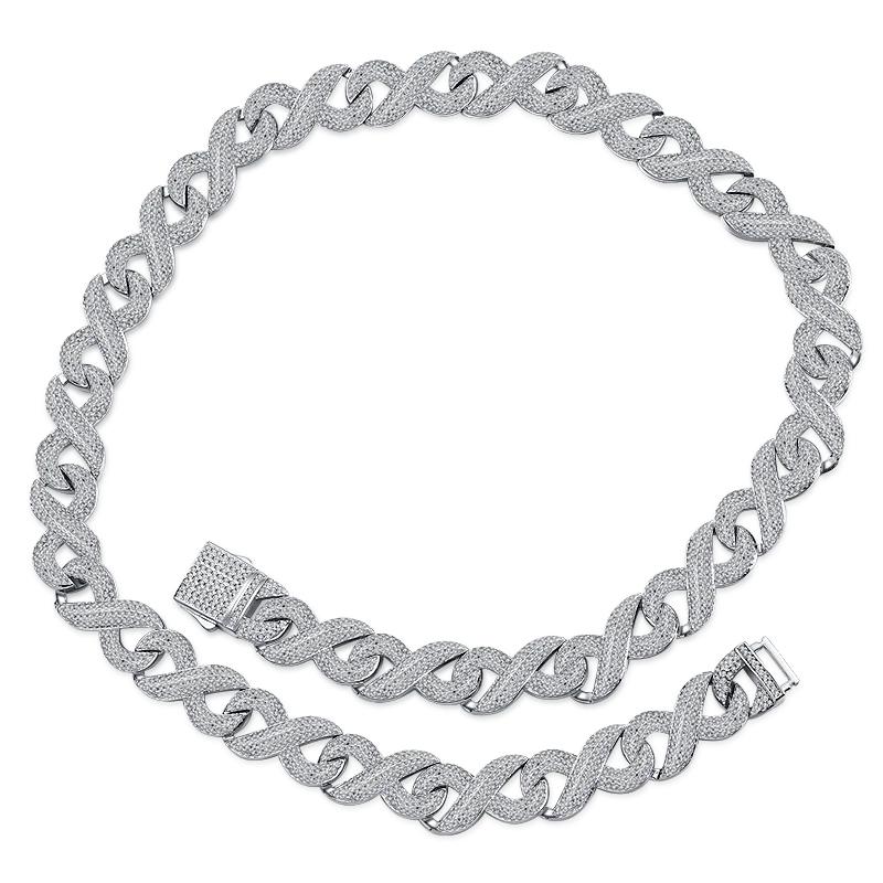 Best Selling Hip Hop Jewelry 14mm Men's Silver Necklace Miami Cuban Chain Ice Out Diamond Necklace