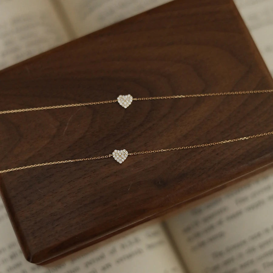 Fine Jewelry Bracelet 14K Gold Plated 925 Sterling Silver Micro Zircon Diamond Dainty Heart Charm Bracelet for Girl Gift