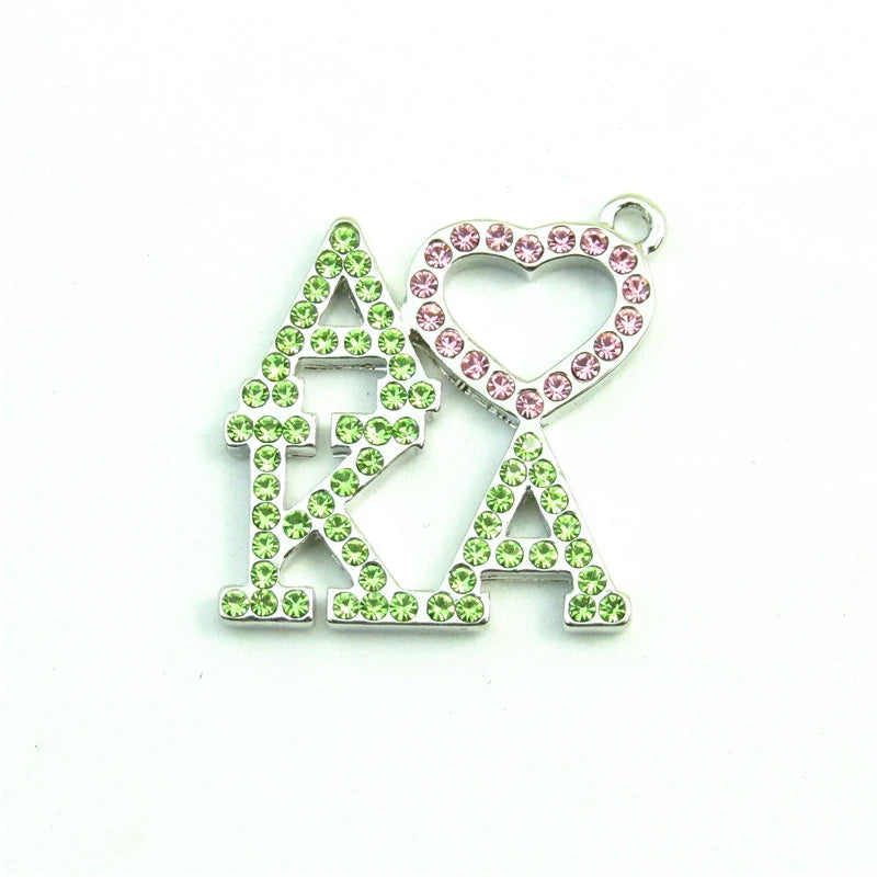 IVY Designer Charms for Women Sorority Letter Pendant Jewelry Pink Green Zinc Alloy Silver Plated Crystal for Anniversary DIY