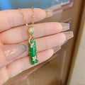 Vintage 18k Gold Plated Elegant Stainless Steel Jewelry Women Girls Bamboo Shape Jade Pendant Necklace Jewelry