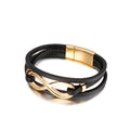 KALEN Fashion Multi-layer Stainless Steel Leather Adjustable Bracelet