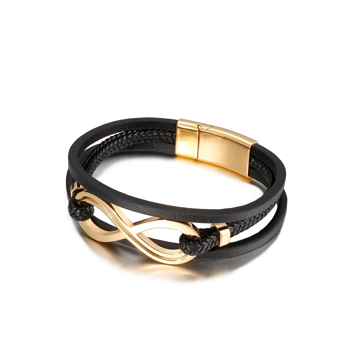 KALEN Fashion Multi-layer Stainless Steel Leather Adjustable Bracelet