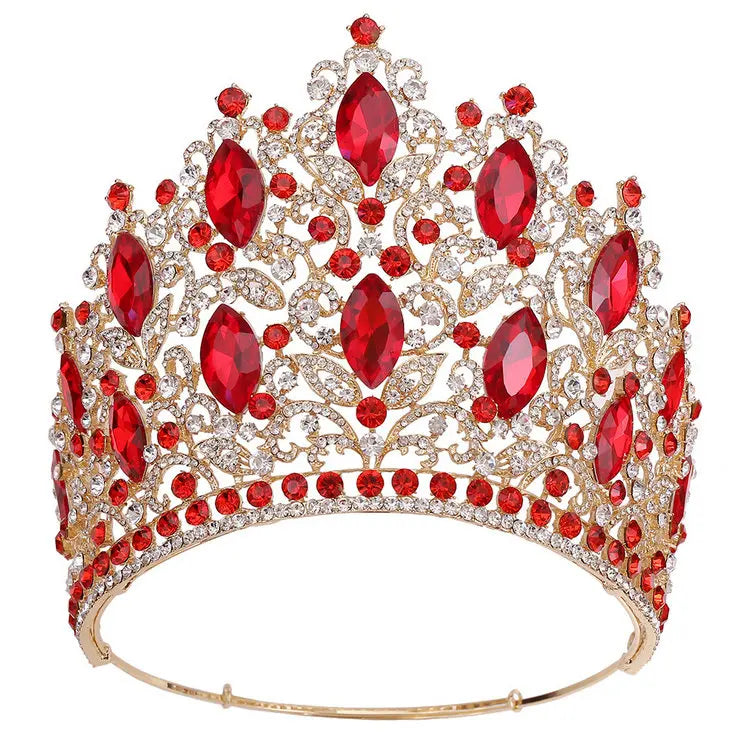 Big Gold-Plated Rhinestone Tiara Miss World Wedding Pageant Jewelry Headpiece Tall Universe Crowns for Women Queens Anniversary
