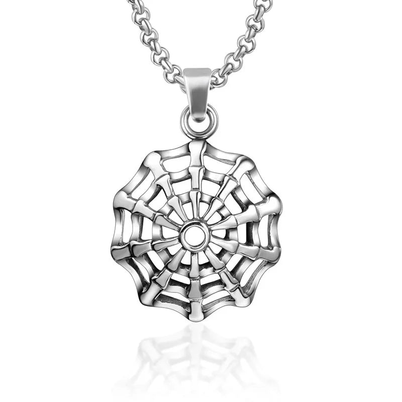 Wholesale Stainless Steel Spiderman Charm Necklaces Retro Handmade Spider Web Jewelry for Men