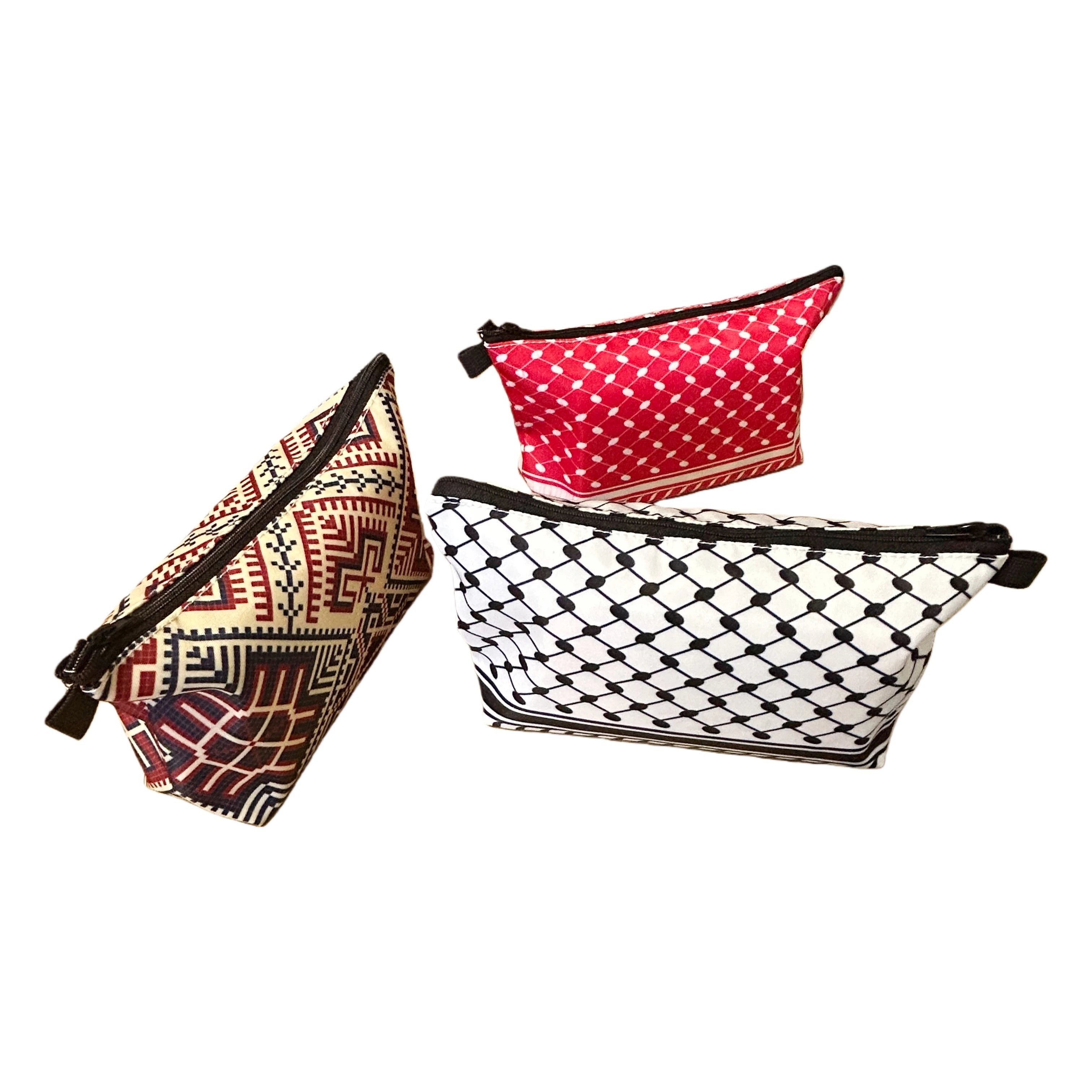 Custom Composite Fabric Palestine Traditional Keffiyeh Pattern Makeup Bag and Pencil Bag for Daily Life