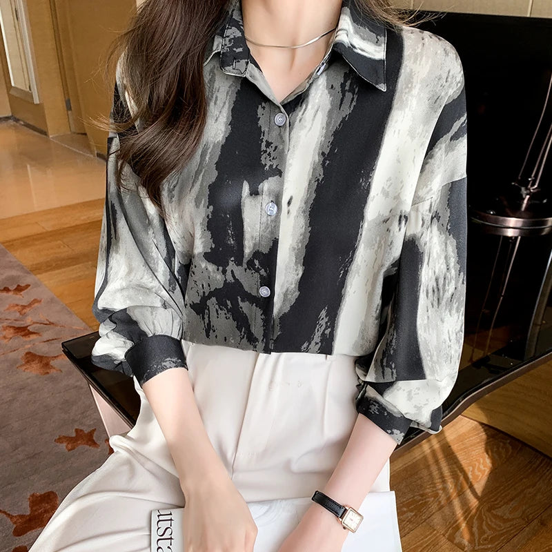 2026 Women's Casual Striped Blouse Elegant Loose Blusas for Office Top Shirts for Ladies for Summer