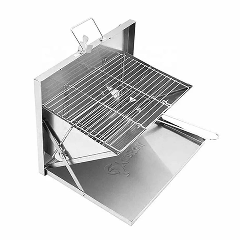 Portable Smokeless Stainless Steel Charcoal Grill for Camping Tailgating Travel Hiking Boating Biking (Suits 2-3 People)