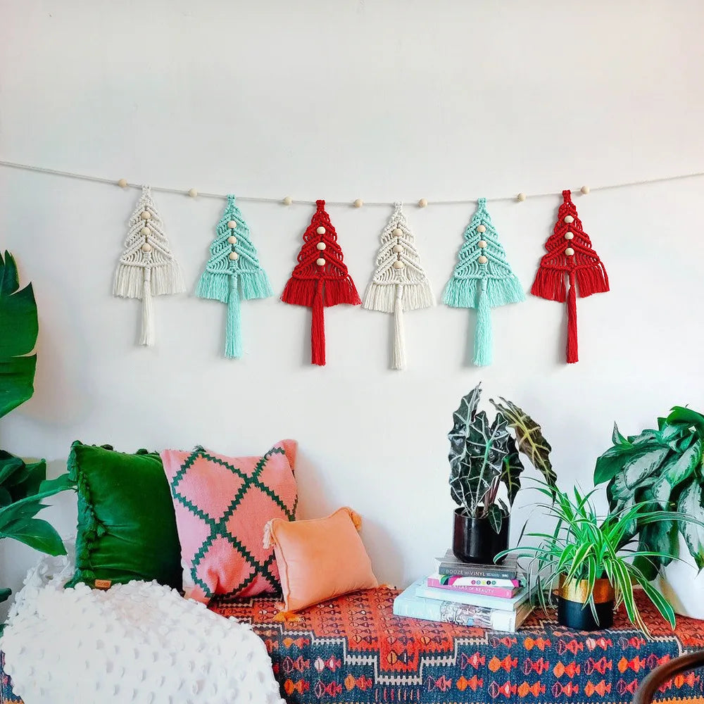 Big Hand-woven Macrame Christmas Wall Hanging Tapestries Bohemia Xmas Tree Hanging Ornaments Boho Long Tassel Home Bedroom Decor