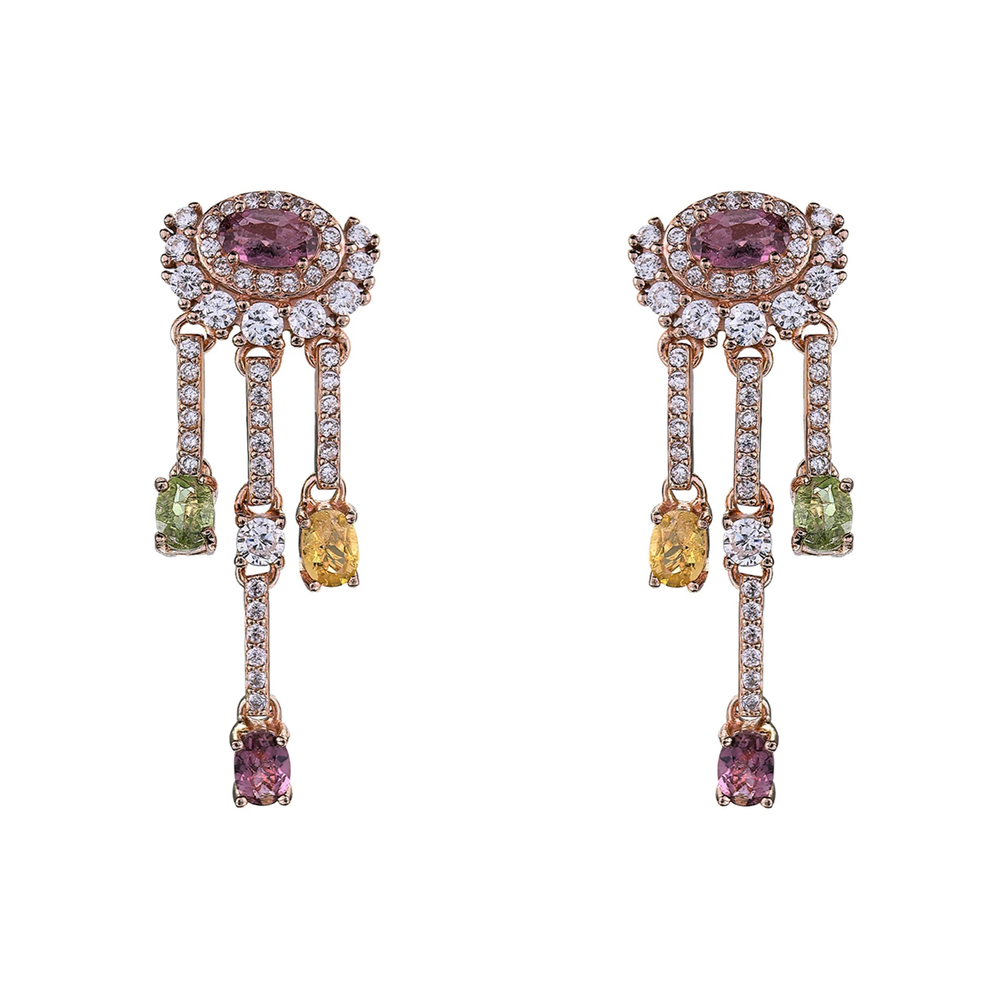925 Silver Natural Tourmaline Drop Earrings Sparkling Rose Gold Plated Geometric Pattern for Wedding Party-Mother's Day Jewelry