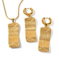 18K PVD Gold Plated Threaded Rectangular Pendant Necklace Stainless Steel Texture Stud Earrings for Women