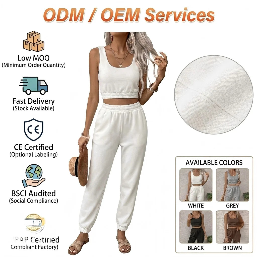 Spring Fall European Women Fashion Casual Solid Color With Pockets Pants Sports Sweatpants Sets