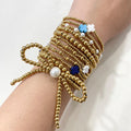 Cross Beaded 18K Gold Plated Pattern Stretch Bracelets 2.5mm Round Ball Elastic Stainless Steel Bead Bracelet for Women Jewelry