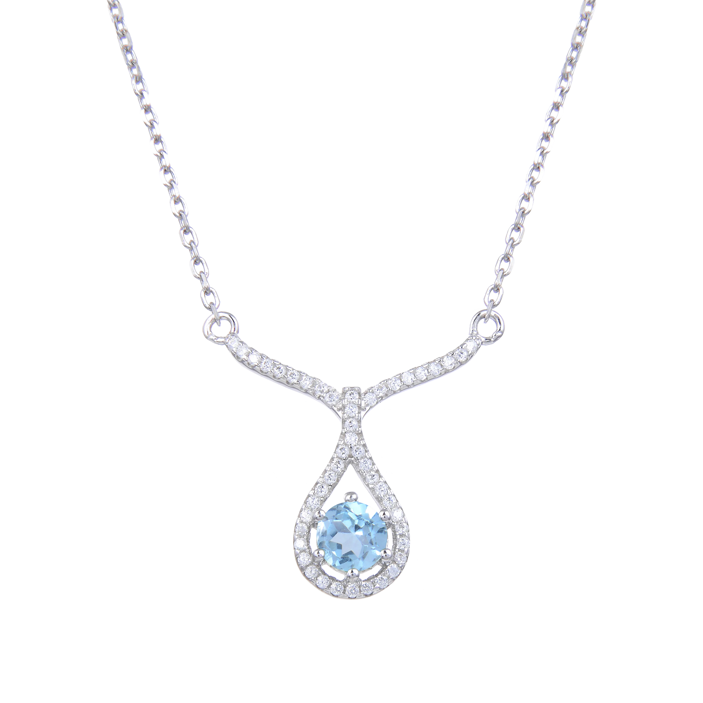 Abiding Inspired Jewellery Wholesale Fashion Natural Sky Blue Topaz Gemstone 925 Sterling Silver Jewelry Women Pendants Necklace
