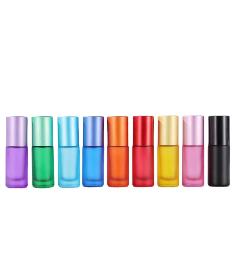 5ml Luxury Portable Travel Essential Oil Perfume Bottles Frosted Colorful Roll Fill Glass Vial Roller Ball Roll Sealing 100pcs