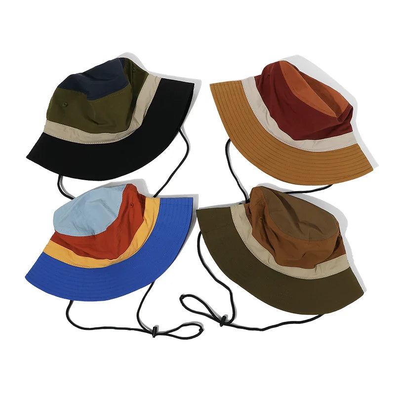 Outdoor Summer Hiking Sun Protection Foldable Bucket Hat Custom Quick Dry Sports Running Bucket Hat With String