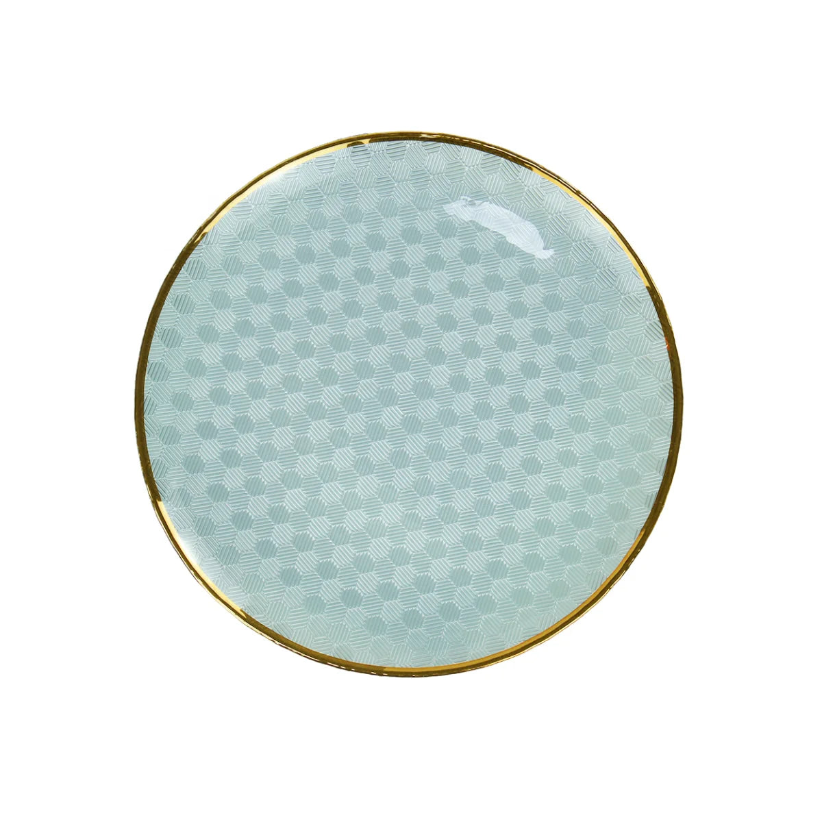 Wholesale Elegant Banquet Decoration 13 Inches Glass Charger Plate Blue with Gold Rim Underplates for Wedding