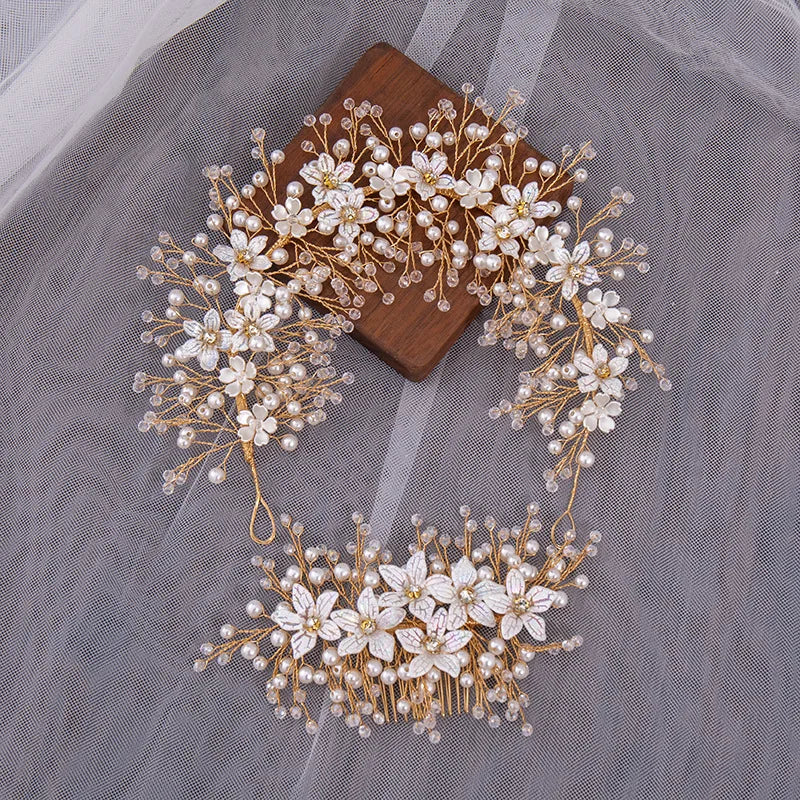 Heavy Beaded Flower Headband Bridal Wedding Hair Band Hair Jewelry Accessories