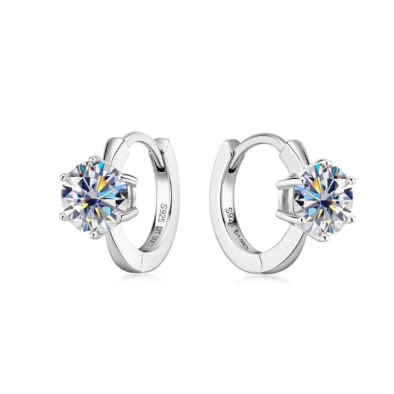 Wholesale  Iced Out Grade D Moissanite Earrings 925 Sterling Silver  1ct+1ct Moissanite GRA Certified Hoop Earrings Women