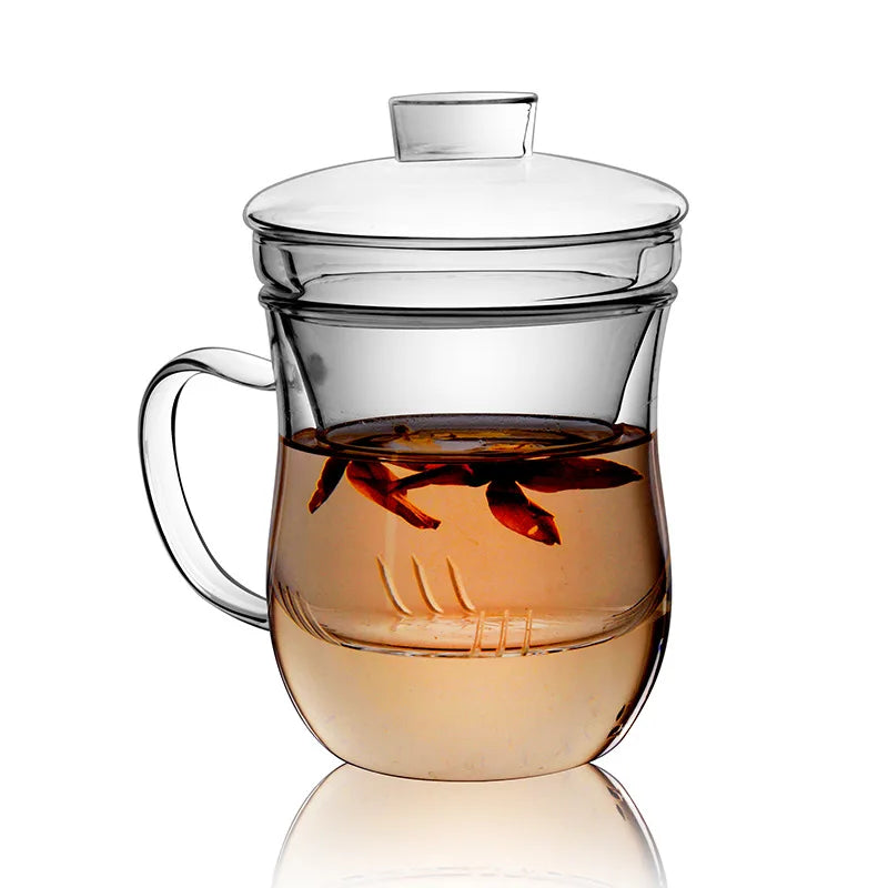12oz Clear Glass Coffee Tea Cup with Lid Personal Heat Resistant for Adults Direct Drinking for Gym Back to School Boiling Water