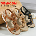 Luxury Design Women's Bohemian Retro Beaded Elastic Band Sandals New Fashion Platform Shoes for Spring All-Size Wedge Heel Large
