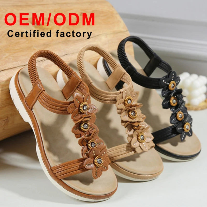 Luxury Design Women's Bohemian Retro Beaded Elastic Band Sandals New Fashion Platform Shoes for Spring All-Size Wedge Heel Large