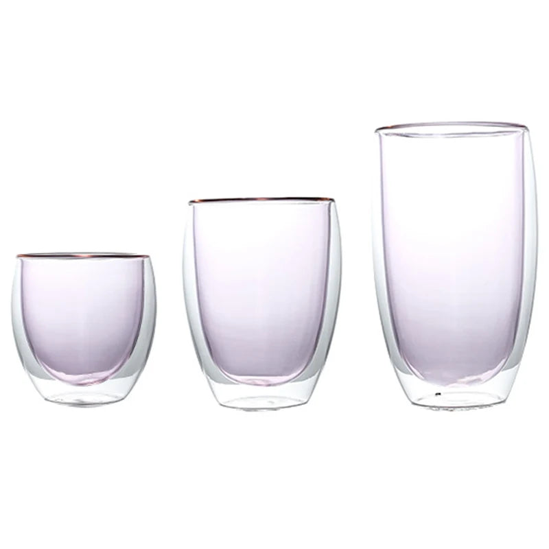 Heat Resistant Pink Colored Double Wall Heat Resistant Double Wall Glass Cup for Coffee Milk Tea