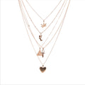 Fashion Brass Alloy Leaf Nefertiti Pyramid Peach Heart Pendant Multi Layer Chain Necklaces Jewelry for Women China Supplier