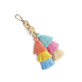 Boho Western Pom Pom Keychain Wholesale Colorful Fringe Tassel Handmade Multi Layered Bohemian Tassel Bag Charm Pendant Keychain