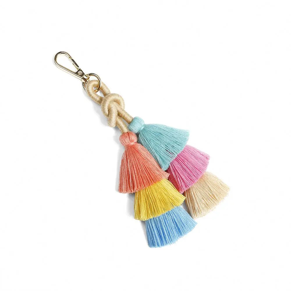 Boho Western Pom Pom Keychain Wholesale Colorful Fringe Tassel Handmade Multi Layered Bohemian Tassel Bag Charm Pendant Keychain