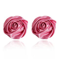 Gentle Pink Romantic Flowers Earrings Exaggerated Handmade Satin Fabric Three-Dimensional Rose Choker Necklace Women's Gift