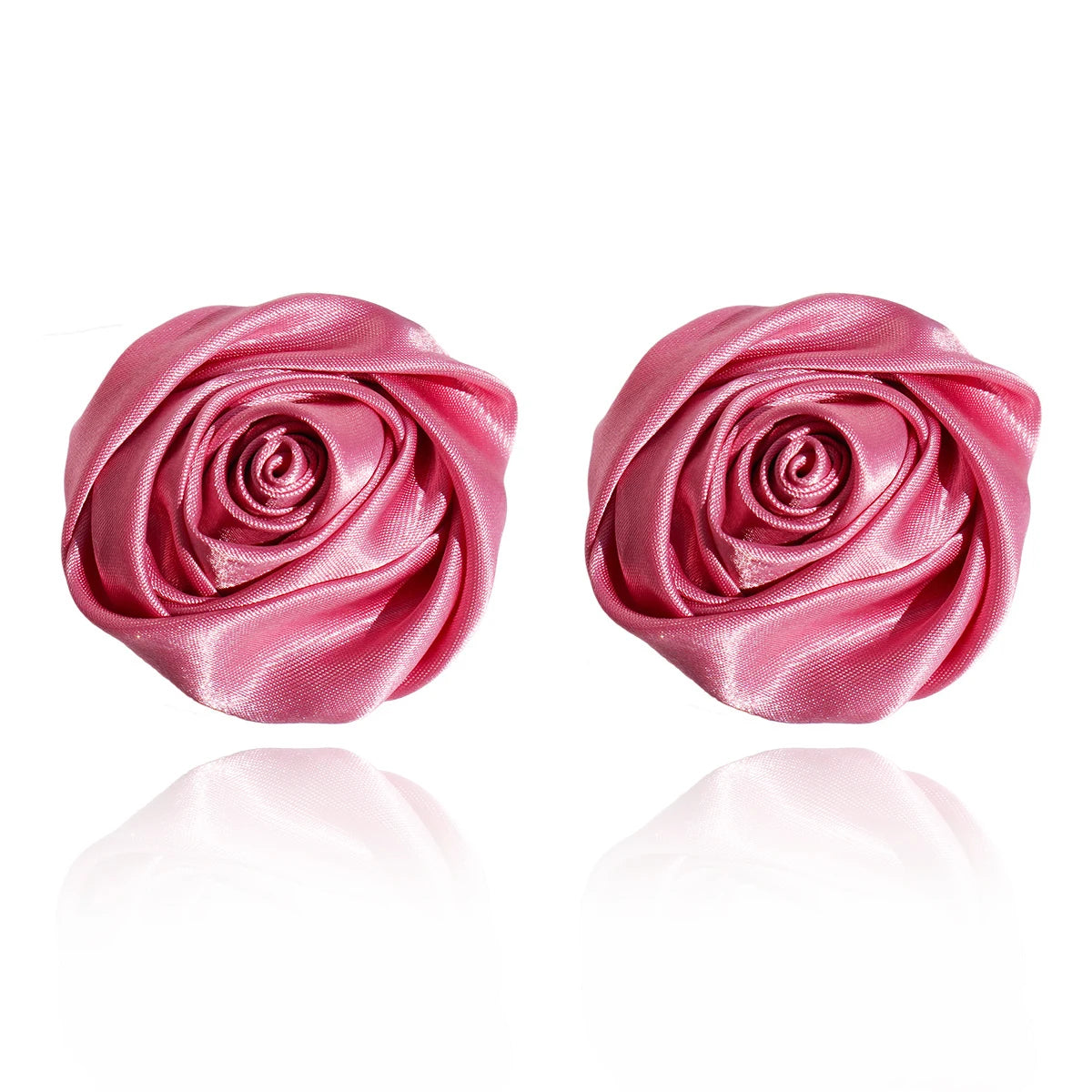 Gentle Pink Romantic Flowers Earrings Exaggerated Handmade Satin Fabric Three-Dimensional Rose Choker Necklace Women's Gift