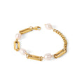 Stainless Steel 18k Gold Plated Clip Chain with Freshwater Pearl Bracelets Women Link Chain Bracelets