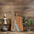 Epoxy Resin River Chopping Blocks Fan-shaped Acacia Wood Art Epoxy Resin Cutting Board with Handle