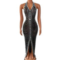 New Product 2023 Luxury Black Mesh Fringes Rhinestone Long Wedding Gown Backless Birthday Prom Dress Women Sexy Evening Dress