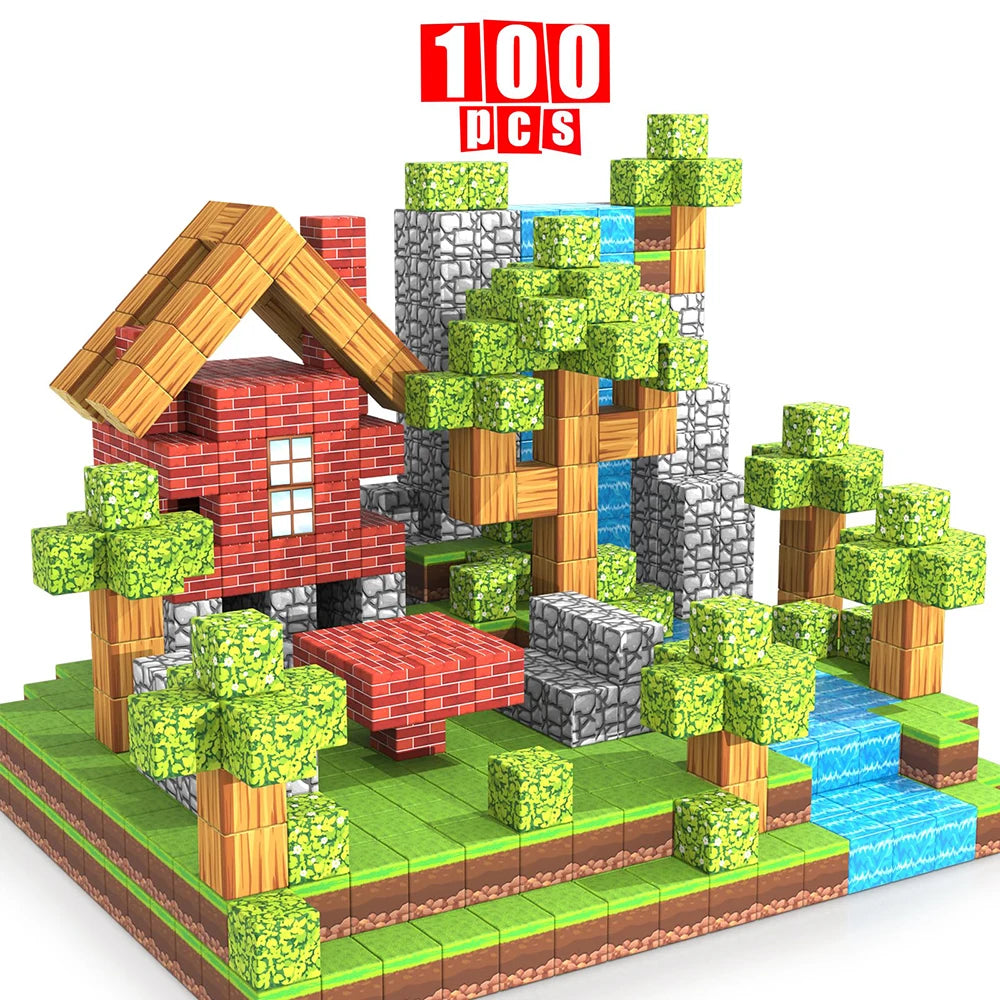 Plastic Magnetic Building Cubes 100-Piece Block Set for Boys and Girls Ages 14+ STEM Montessori Stacking Toy ASTM Certified
