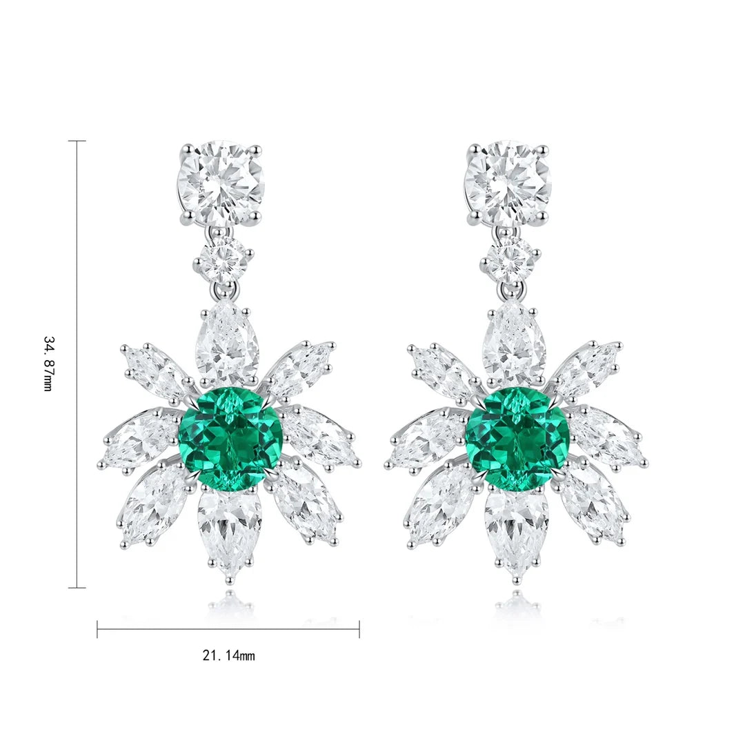 New Arrival Exquisite S925 Silver Lab Grown Emerald Stud Earrings Floral Design Fashion Women Wedding Party Jewelry