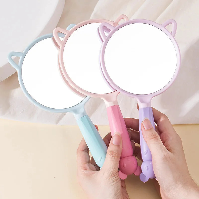Custom Logo Cartoon Round Shape Portable Small Student Makeup Mirror Compact Mini Mirror Cosmetic for Women With Handle