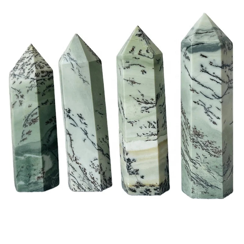 Wholesale Natural Healing Stone Crystal Point Wand Dendritic Jasper Tower for Decoration