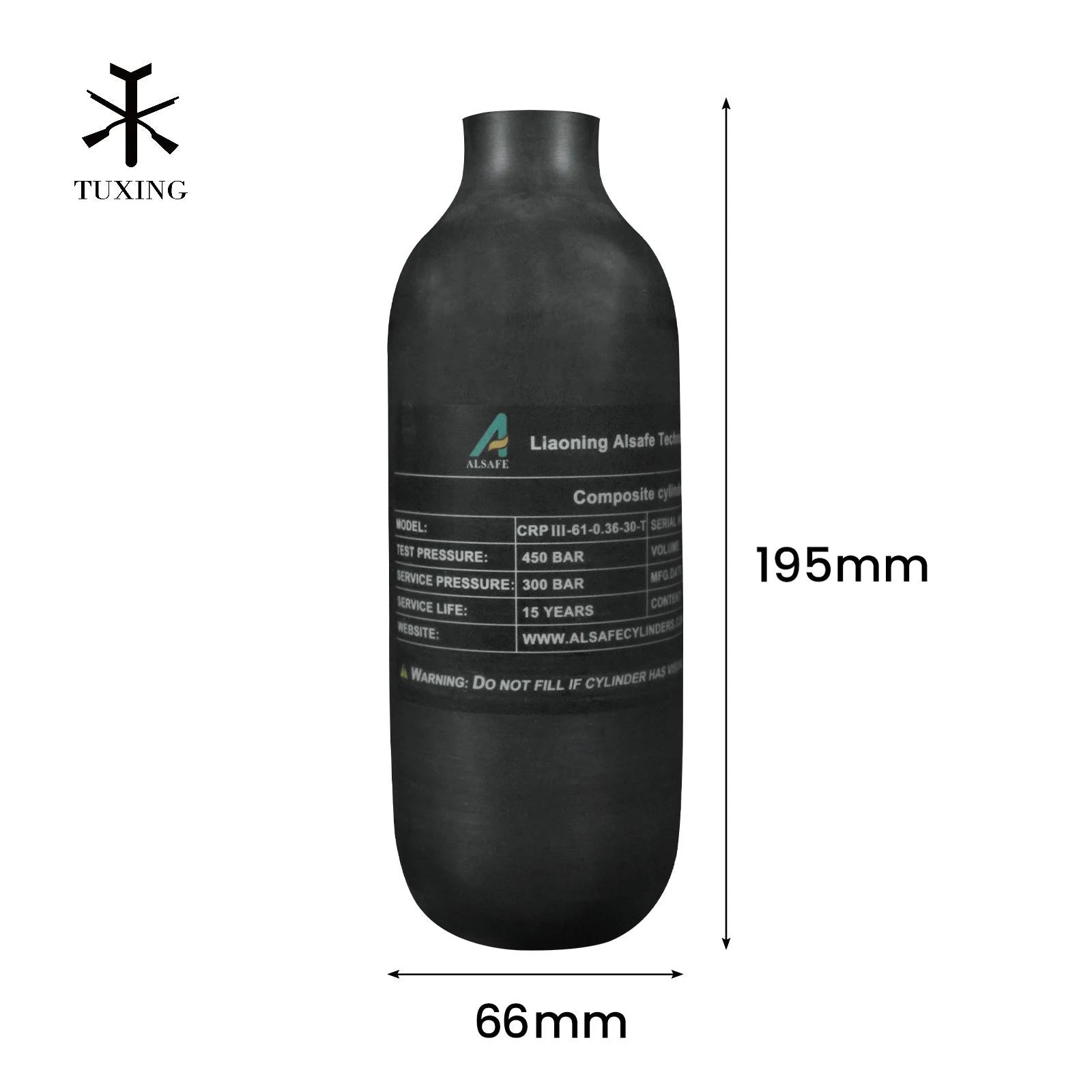 TUXING Customizable High Strength Safety Seal 0.36L Frosted High Pressure 300Bar 4500psi Scuba Diving PCP Carbon Fiber Air Tank
