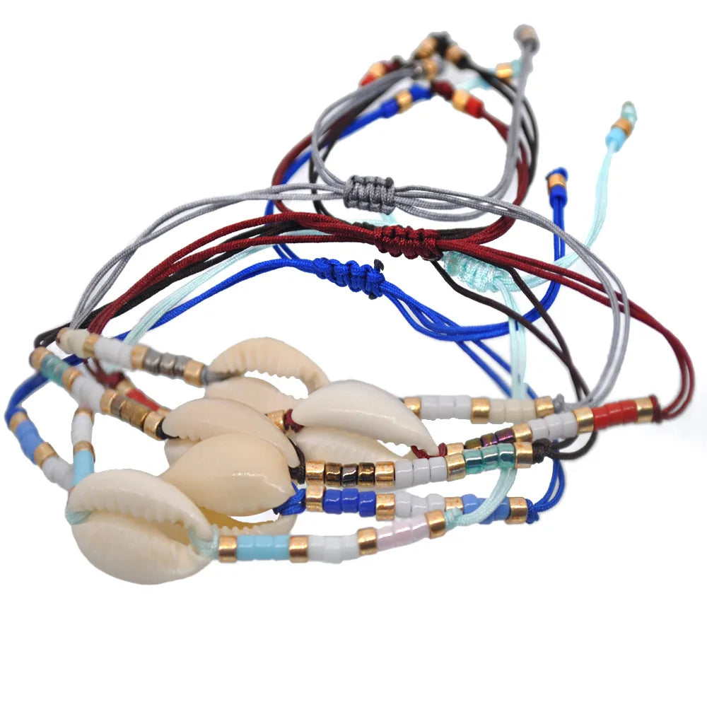 Bohemian Beach Party Accessories Women Woven Rope Colorful Beach Style Shell Beaded Handmade Boho Bracelet