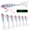 HENGJIA 10g-60g Luminous Metal Jig Lure Saltwater Fishing Jigging Lures with Premium Treble Hook for Sea Trolling