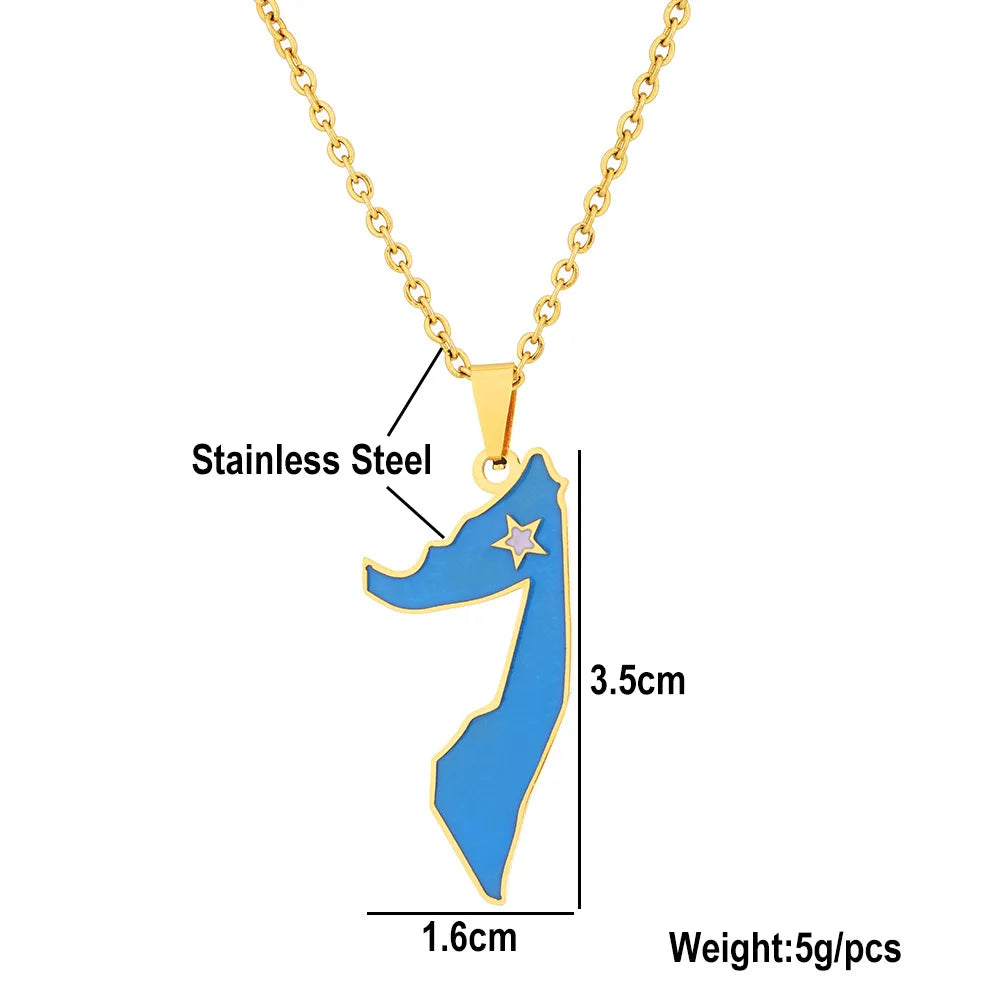 BINSHUO Wholesale Custom Stainless Steel Jewelry Drop Oil Somalia Nation Map Flag Men Pendant Charm Couples Necklace for Women