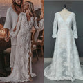 10375#Real Photos Lace Bohemian Deep V-Neck Sexy Open Back Sheath Boho Sweep Train Wedding Dress Wedding Bridal Gown