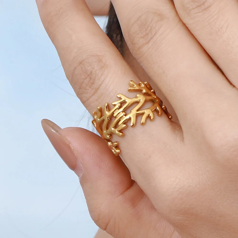 New Style 18K Gold Plated Stainless Steel Ring Minimalist Hollow Open Ear Clip Stud Earrings Modern Trendy Rings