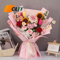 Colorful Wool Flowers Crochet Bouquet Rose Tulips Flower Bouquet Gifts for Mothers Valentines Day Women Crochet Flowers Bouquet