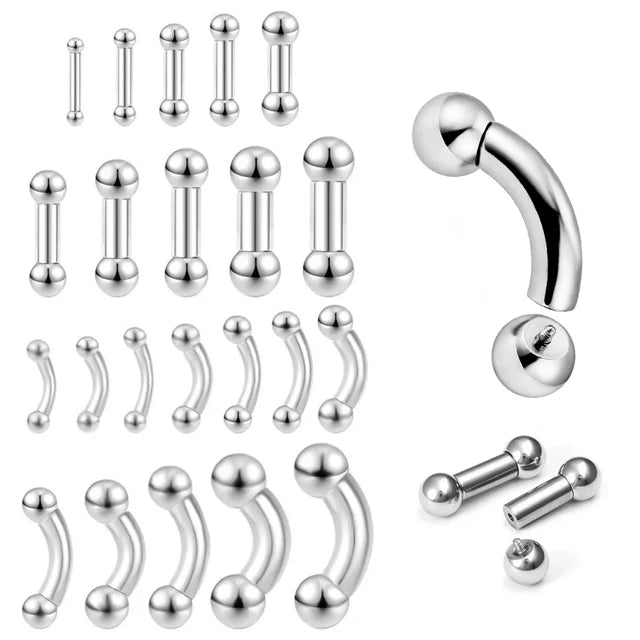 ASTM F136 Titanium Curved Barbell Nose Ring Large Size Threaded With Balls Earring Lip Stud Eyebrow Labret Body Jewelry Piercing