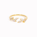 Open Leaf Ring Features Brilliant Marquise White Gemstones CZ Adjustable Ring in 925 Sterling Silver